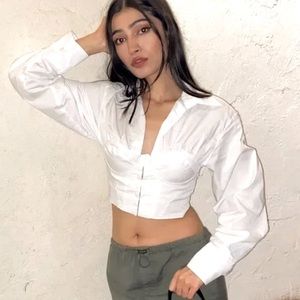 NWOT Zara white cropped corset collar long sleeve